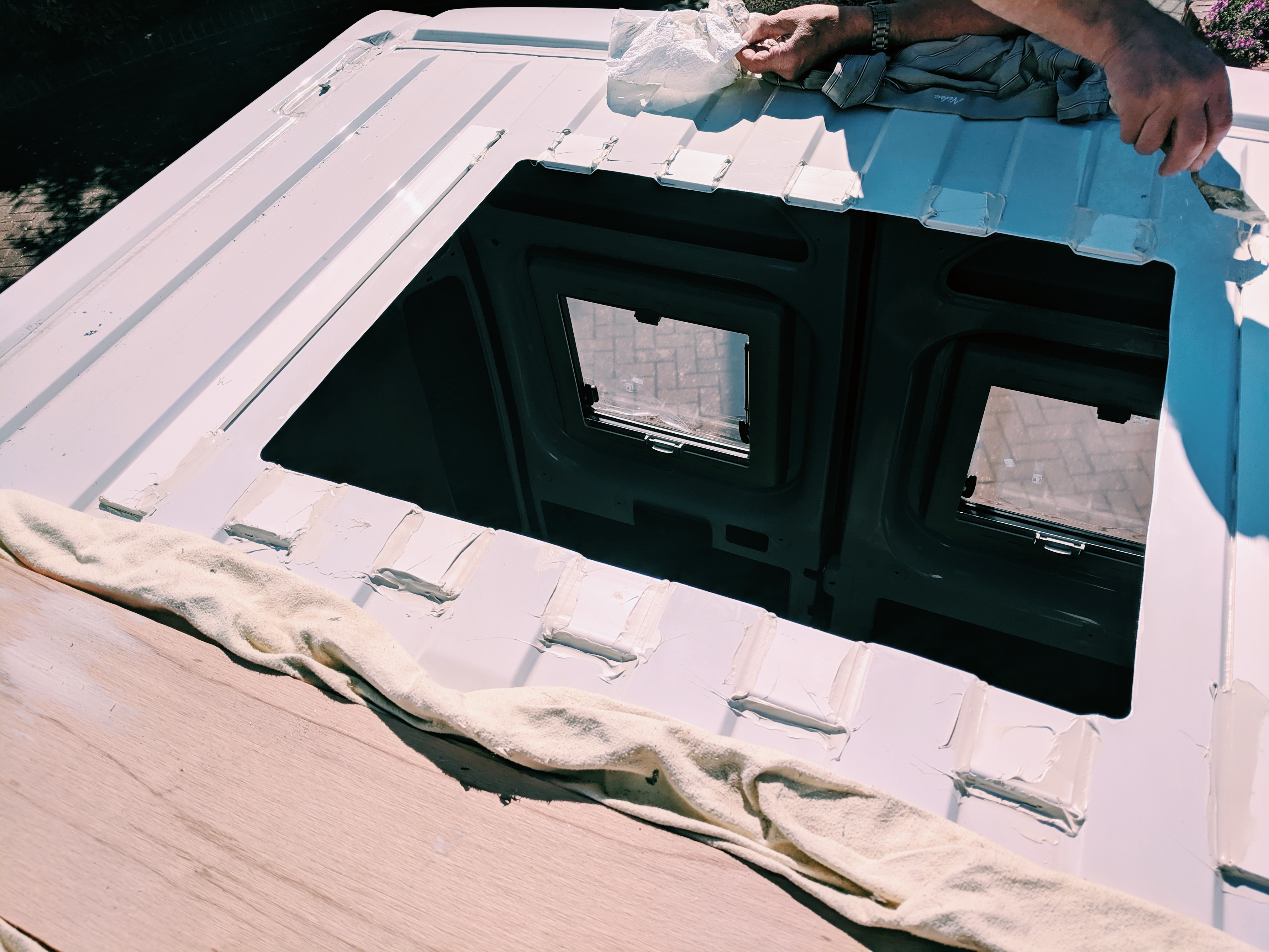 building flat surface with upvc and sikaflex for rooflight install